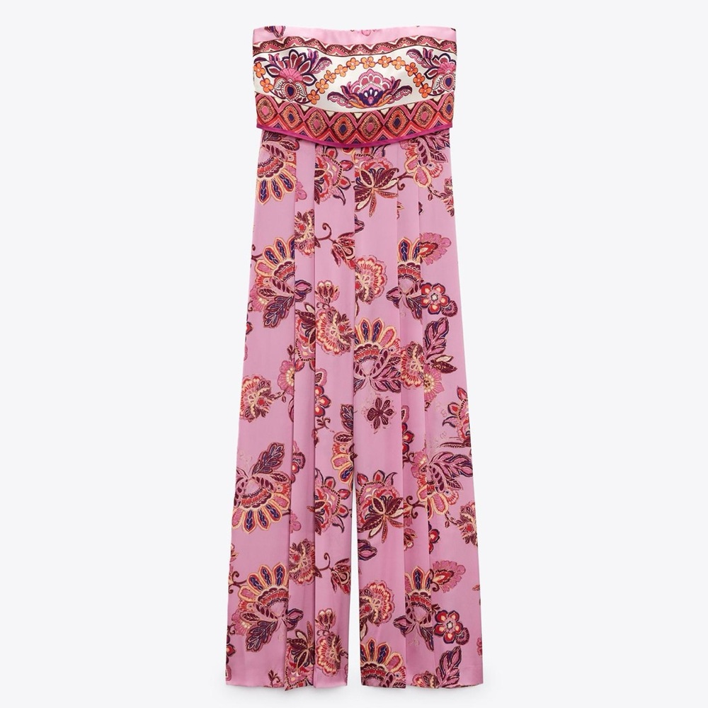 ZARA Strapless Floral Print Jumpsuit